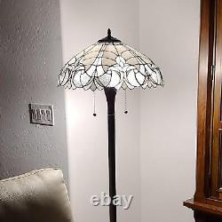 Tiffany Style Victorian White Stained Glass Floral Theme Floor Lamp