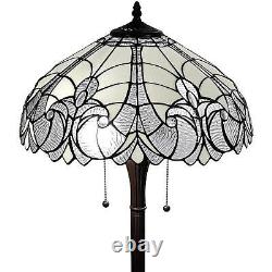 Tiffany Style Victorian White Stained Glass Floral Theme Floor Lamp