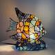 Tiffany Style Vintage Blue Angelfish Stained Glass Accent Table Lamp Fish Decor