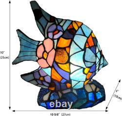 Tiffany Style Vintage Blue Angelfish Stained Glass Accent Table Lamp Fish Decor