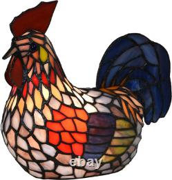 Tiffany Style Vintage Colorful Rooster Stained Glass Accent Table Lamp Light