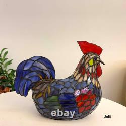 Tiffany Style Vintage Colorful Rooster Stained Glass Accent Table Lamp Light