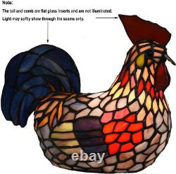 Tiffany Style Vintage Colorful Rooster Stained Glass Accent Table Lamp Light