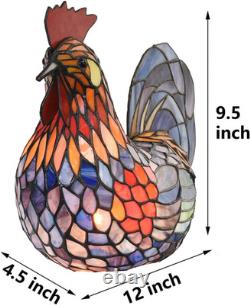 Tiffany Style Vintage Colorful Rooster Stained Glass Accent Table Lamp Light