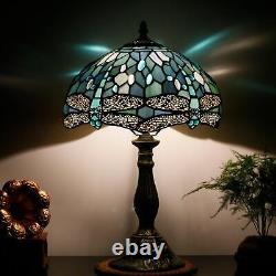 Tiffany Style Vintage Dragonfly Table Lamp Aqua Blue Stained Glass Accent Decor