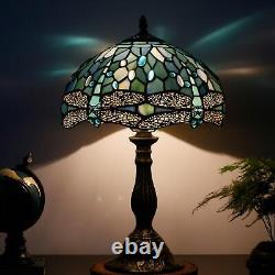 Tiffany Style Vintage Dragonfly Table Lamp Aqua Blue Stained Glass Accent Decor