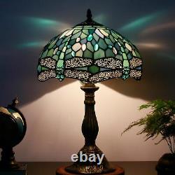 Tiffany Style Vintage Dragonfly Table Lamp Aqua Blue Stained Glass Accent Decor