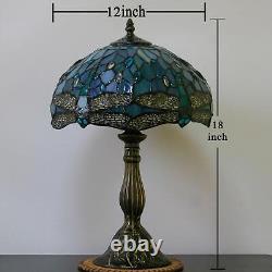 Tiffany Style Vintage Dragonfly Table Lamp Aqua Blue Stained Glass Accent Decor