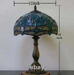 Tiffany Style Vintage Dragonfly Table Lamp Aqua Blue Stained Glass Accent Decor