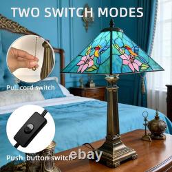Tiffany Style Vintage Hummingbird Stained Glass Table Lamp Bronze Resin Base