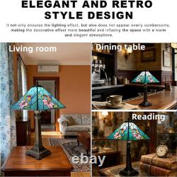 Tiffany Style Vintage Hummingbird Stained Glass Table Lamp Bronze Resin Base