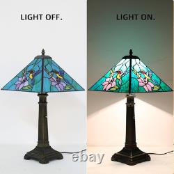 Tiffany Style Vintage Hummingbird Stained Glass Table Lamp Bronze Resin Base