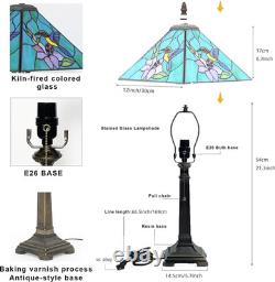 Tiffany Style Vintage Hummingbird Stained Glass Table Lamp Bronze Resin Base