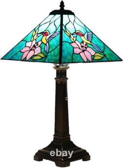 Tiffany Style Vintage Hummingbird Stained Glass Table Lamp Bronze Resin Base