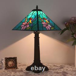 Tiffany Style Vintage Hummingbird Stained Glass Table Lamp Bronze Resin Base