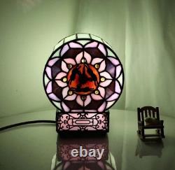 Tiffany Style Vintage Lotus Flower Stained Glass Desk Clock Table Lamp Decor