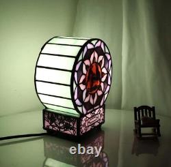 Tiffany Style Vintage Lotus Flower Stained Glass Desk Clock Table Lamp Decor