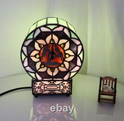 Tiffany Style Vintage Lotus Flower Stained Glass Desk Clock Table Lamp Decor