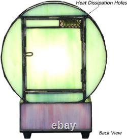 Tiffany Style Vintage Lotus Flower Stained Glass Desk Clock Table Lamp Decor