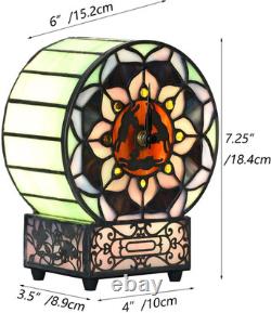 Tiffany Style Vintage Lotus Flower Stained Glass Desk Clock Table Lamp Decor