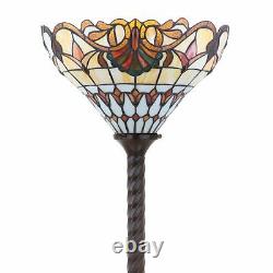 Tiffany Style Vintage Reading Floor Lamp Torchiere Multicolor Stained Glass