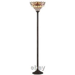 Tiffany Style Vintage Reading Floor Lamp Torchiere Multicolor Stained Glass