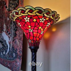 Tiffany Style Vintage Reading Floor Lamp Torchiere Star Red Stained Glass