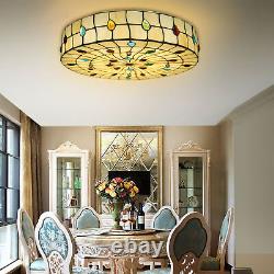 Tiffany Style Vintage Stained Glass Flush Mount Ceiling Light Pendant Lamp