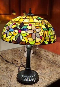 Tiffany Style Vintage Stained Glass Table Lamp 24 Tall, Beautiful