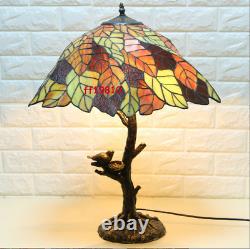Tiffany Style Vintage Table Lamp Leaves Stained Glass Desk Light 25 Tall