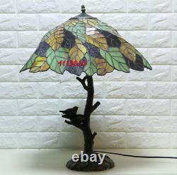 Tiffany Style Vintage Table Lamp Leaves Stained Glass Desk Light 25 Tall