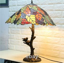 Tiffany Style Vintage Table Lamp Leaves Stained Glass Desk Light 25 Tall