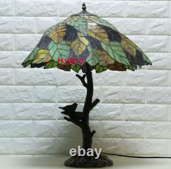 Tiffany Style Vintage Table Lamp Leaves Stained Glass Desk Light 25 Tall