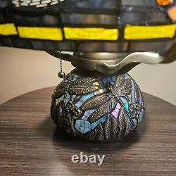 Tiffany Style Vivid Green Dragonfly Stained Glass Table Lamp Elegant Mosaic Base