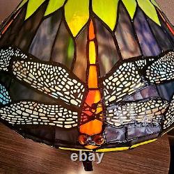 Tiffany Style Vivid Green Dragonfly Stained Glass Table Lamp Elegant Mosaic Base