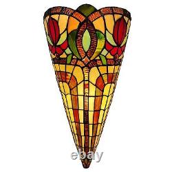 Tiffany Style Wall Lamp Flower 2 Light Stained Glass Vintage Lighting