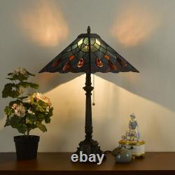 Tiffany Style White Bugle Flower Stained Glass Table Lamp 24 Bronze Base
