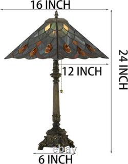 Tiffany Style White Bugle Flower Stained Glass Table Lamp 24 Bronze Base
