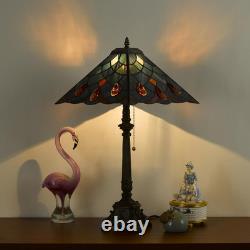 Tiffany Style White Bugle Flower Stained Glass Table Lamp 24 Bronze Base