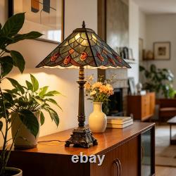 Tiffany Style White Bugle Flower Stained Glass Table Lamp 24 Bronze Base