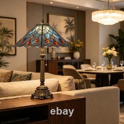 Tiffany Style White Bugle Flower Stained Glass Table Lamp 24 Bronze Base