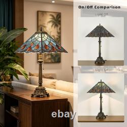 Tiffany Style White Bugle Flower Stained Glass Table Lamp 24 Bronze Base