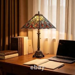 Tiffany Style White Bugle Flower Stained Glass Table Lamp 24 Bronze Base
