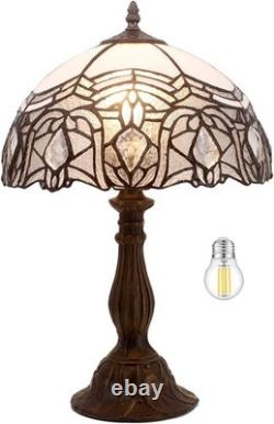 Tiffany Style White Stained Glass Table Lamp Free USA Shipping