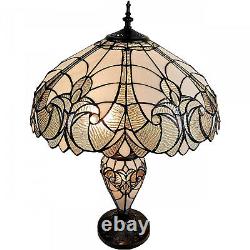 Tiffany Style White Stained Glass Victorian Floral Double Lit Table Lamp