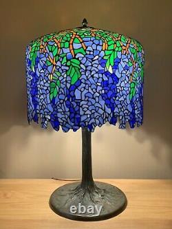 Tiffany Style Wisteria Stained Glass Shade On Dale Tiffany Tree Trunk Table Lamp