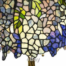 Tiffany Style Wisteria Table Lamp Handcrafted Stained Glass Antique Design Metal