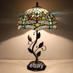 Tiffany Style Yellow White Dragonfly Stained Glass Table Lamp 19 Inch