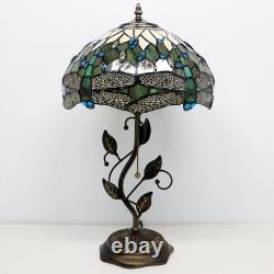Tiffany Style Yellow White Dragonfly Stained Glass Table Lamp 19 Inch