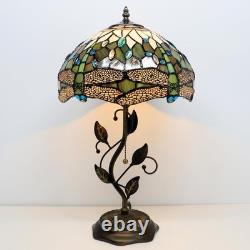 Tiffany Style Yellow White Dragonfly Stained Glass Table Lamp 19 Inch